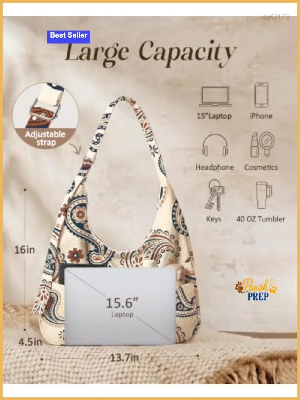 Women's Corduroy Hobo Bag - Slouchy Shoulder Crossbody Tote with Zipper &